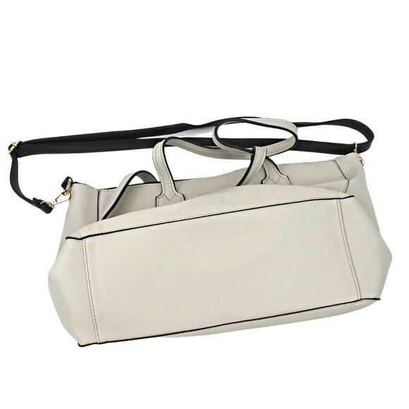 Gussaci Women's Large Tote Shoulder Handbag Minimalist Neutral Cream Black Trim - Picture 7 of 12